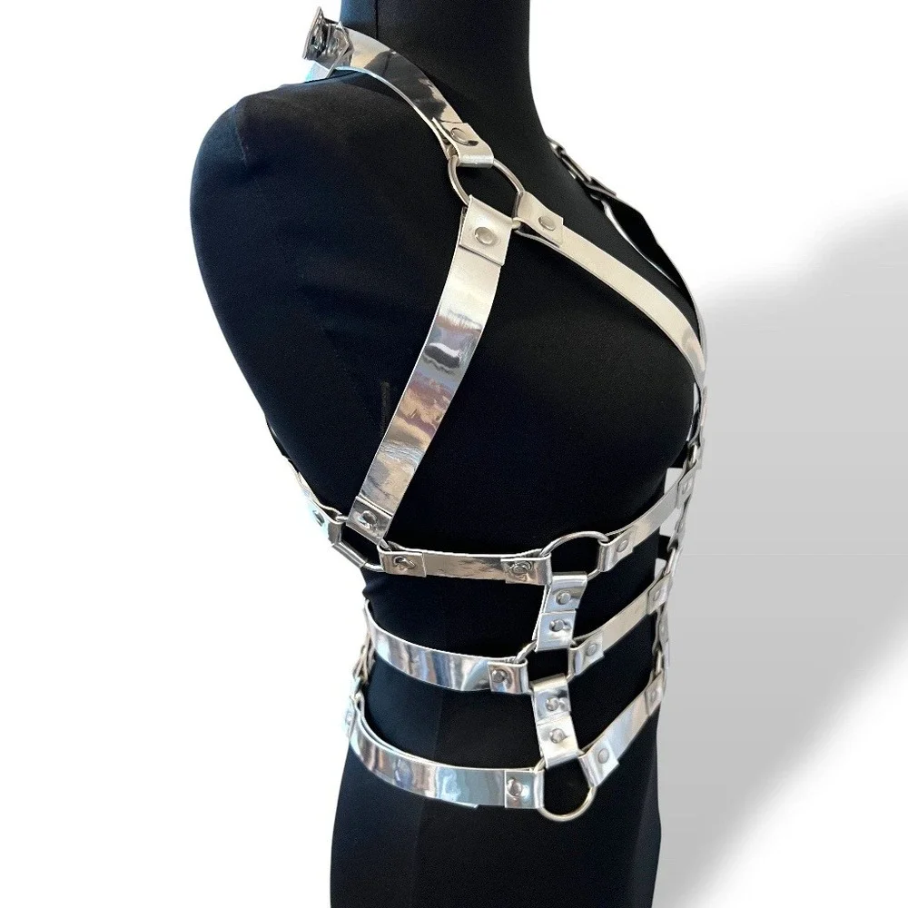 Widow x Dolls Kill Future Chaos Metallic Silver Holographic Body Harness L/XL